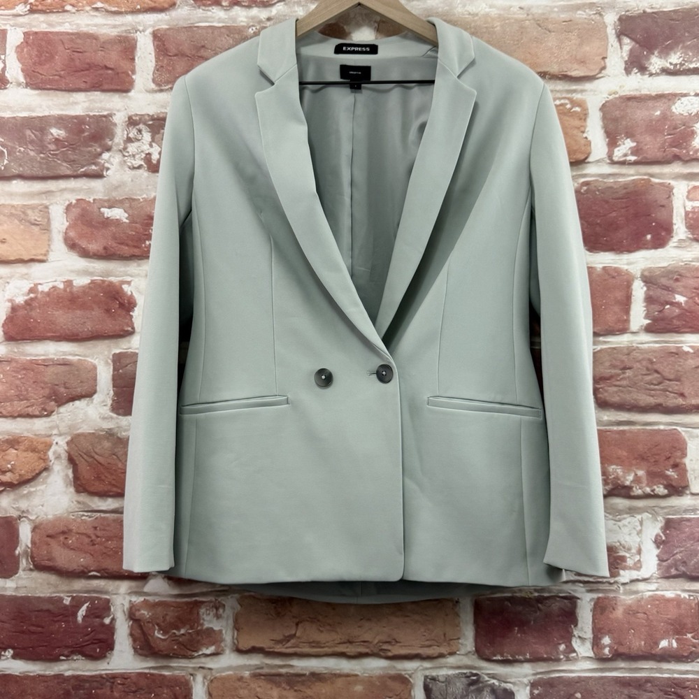 Express Super Soft Twill Blazer Women's Small Green Gray Career Wear Work Jacket